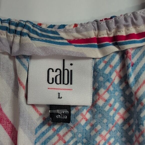 CAbi Top Womens Large Red Blue #5230 Tassel Tank Inline Print NWT - Picture 5 of 10
